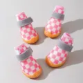 Scarpe per cani in rete traspirante con suola in gomma antiscivolo, stivaletti rosa. - Taglia 1 (peso raccomandato 0,5-2 kg) / Quadri Rosa
