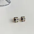 Schicke quadratische Diamant-Emaillierte Ohrringe, elegante schwarze und goldene Mode-Schmuck - Schachbrett Quadratischer Strass Stil (2194) / Schwarz-Weiß Kariert