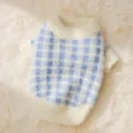 Cute blue white plaid pet sweater soft fuzzy winter warm cat dog clothes fleece apparel - S / Blue