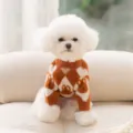 Cute winter dog sweater thick warm argyle pet clothes knitwear for small dogs and cats - XS (Suggested Weight 0.5-1.5kg) / Plaid Rabbit / Brown