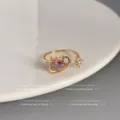 Koreanischer Stil Zirkon Ring Damen Nische High-End offener verstellbarer Fingerring - Offen Verstelbar / Sternenstrahl-Herz-Stil (Dick echtvergoldet)