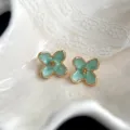 Mintgrüne Blumen Ohrstecker, süßes ästhetisches Goldrand Design für den Alltag. - Vierblättriges Blumenmuster (4428)