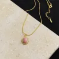 Exquisites 18K vergoldetes Edelstahl Naturstein Anhänger Halskette elegante Damen Kette. - Ovale Punktierte Holzmaserung Halskette (5648) / Gold