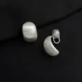 Silver matte curved clip-on earrings with invisible cushion, elegant minimalist design. - Silver Brushed Ear Clip (W468)