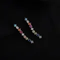 Colorful rhinestone ear crawler earrings, sparkling crystal clip on earrings detail. - Double Layer Clip-On Earrings / Zircon Tassel