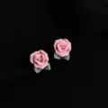 Handmade pink rose flower earrings cute floral clip-on earrings for women and girls daily wear - Double Layer Clip-On Earrings / Pink Rose