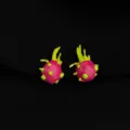 Primo piano dettagliato di orecchini smaltati a forma di pitaya, vivaci gioielli alla moda. - Stile Forma Frutto del Drago / Rosso Rosa - Frutto del Drago