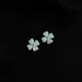 Elegant green clover earrings with sparkling crystal accents for women daily wear style. - Double Layer Clip-On Earrings / Four-Petal Flower