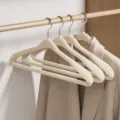 Beige velvet clothes hangers non-slip wide shoulder coat hangers wardrobe organizers 42cm - Cream White