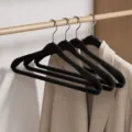 Black wide shoulder velvet clothes hangers non slip heavy duty suit hangers for wardrobe use. - Obsidian Black