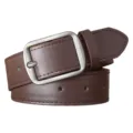 Ceinture en cuir marron classique pour homme et femme avec boucle ardillon métallique élégante - 110 cm (Largeur 3,3 cm) / Brun café (Couture café)