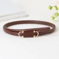 Ceinture fine en cuir PU marron pour femme boucle métallique élégante accessoire de taille minimaliste - Marron