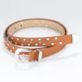 Ceinture marron en cuir PU pour femme avec double rangée de rivets métal et belle boucle. - 100cm / Brun Foncé