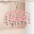 Stainless Steel Sock Drying Rack Pink Round Multi-Clip Hanger for Underwear and Socks - Round 24 Clips / Sakura Pink