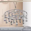 Stainless steel sock drying rack with 24 clips, 360 degree rotatable hanging hook for home use. - Round 24 Clips / Starry Grey