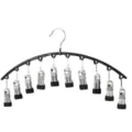 Curved multi-clip clothes hanger with 10 metal clips for drying socks and underwear easily. - Black