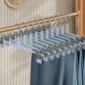 Non-slip metal pants hangers with clips, heavy-duty skirt hangers for closet organization grey - Blue