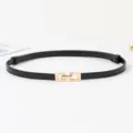 Ceinture de taille noire minimaliste avec boucle dorée, accessoire parfait pour robes. - Noir