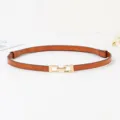 Ceinture fine marron pour femme avec boucle métallique dorée style rétro détail robe - Brun Rouge
