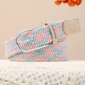 Ceinture élastique tressée pour femmes avec boucle ardillon, design tressé rose et bleu décontracté. - Bleu Pâle