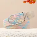 Ceinture élastique tressée pour femmes, ceinture extensible décontractée à boucle. - Rose Bleu Jaune