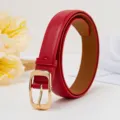 Red women's leather belt with a stylish gold pin buckle for casual jeans and dresses. - Red