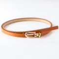 Ceinture fine pour femme en cuir PU marron avec boucle ardillon dorée élégante. - Chameau