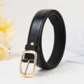 Ceinture élégante pour femme en cuir noir avec boucle ardillon dorée pour un style chic. - Noir