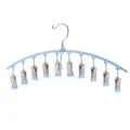 Curved blue clothes drying rack with 10 metal clips, windproof sock hanger for home balcony. - Blue