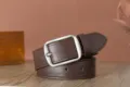 Ceinture en cuir marron classique avec boucle carrée en argent mat pour hommes et femmes - Boucle Japonaise / 110cm / Café