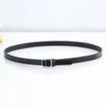 Ceinture fine en cuir noir pour femme avec boucle anneau en D argentée, accessoire mode élégant. - 1,8 cm de large 105 cm de long / Noir