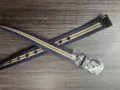 Ceinture femme en toile avec rayures motifs metalliques et boucle ardillon detail - Bleu foncé / 120cm