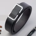 Detailed view of black men's casual TPU belt with stylish silver buckle on clean background. - Style 5