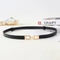 Élégant ceinture fine noire pour femme avec boucle métallique dorée pour robe manteau chic - Noir
