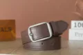 Ceinture en cuir marron vintage avec boucle ardillon argentée, sangle élégante et classique. - Boucle Carrée / 110cm / Café