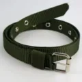 Détail de ceinture en toile de nylon vert armée, avec boucle et œillets en métal. - Longueur 110cm largeur 2,4cm / Vert Militaire