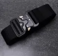 Ceinture tactique en toile pour homme avec boucle métallique robuste à dégagement rapide noir. - Longueur 120 cm, largeur 3,8 cm / Noir