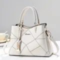 Elegante borsa a mano bianca grande capacita in pelle PU borsa a tracolla con design geometrico. - Bianco avorio