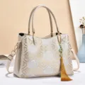 Chinese style women handbag elegant tote bag retro cloud pattern shoulder crossbody bag new - Silk Brocade — Auspicious Cloud White