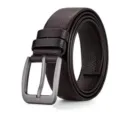 Men's leather belt with classic pin buckle, durable casual business brown waistband for men. - Coffee (Tiger Eye Texture)