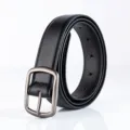 Black women's belt detail, metal buckle, minimalist design, premium leather texture. - Style 4 / 2.8cm Wide / Black