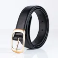 Ceinture femme noire en cuir avec boucle dorée, accessoire polyvalent pour jeans. - Style 2 / 2.8cm de Large / Noir