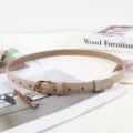 Ceinture fine en cuir PU pour femme robe décontractée pantalon boucle dorée kaki mode - Kaki