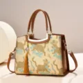 New Chinese style embroidered shoulder bag, large capacity commute tote bag variant. - Aihu Tiger Pattern - Earthy Yellow