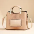 Elegant crocodile pattern PU leather women handbag with top handle and shoulder strap detail. - Khaki