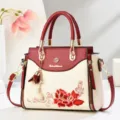 Chinese style embroidered women handbag red white top handle shoulder bag elegant purse - Jujube Red (with Pendant)
