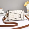 Women's stylish geometric shoulder bag with adjustable brown strap and checkered pattern. - Checkered - Off-White