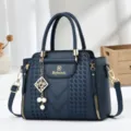 Dark blue women handbag retro commuter casual single shoulder messenger tote bag for daily use. - Blue