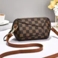 Γυναικεία καφέ patchwork τσάντα χιαστί κομψή casual τσάντα ώμου με ρυθμιζόμενο λουράκι - Σκακιέρα - καφέ