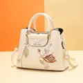 Elegant women handbag floral embroidery beige PU leather top handle shoulder crossbody bag - Squirrel Carnation - Beige